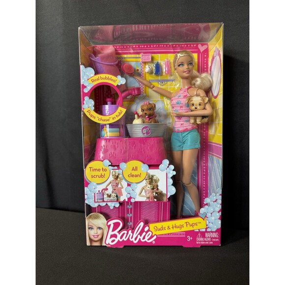 Barbie Doll Suds & Hugs Pups Bubble Scrub Clean Bath Set Accessories Mattel 2011 - Picture 2 of 9